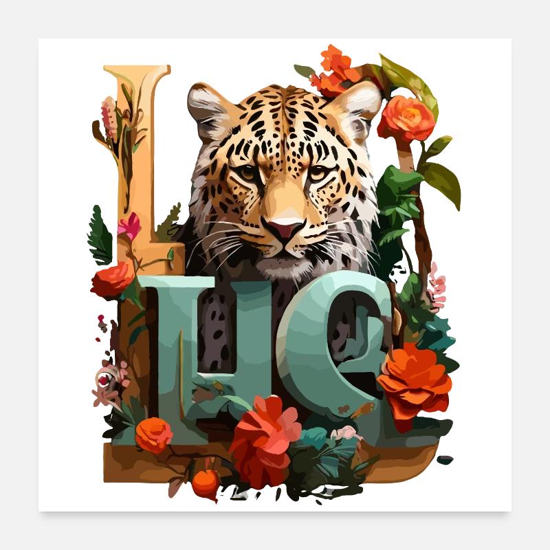Tiger and Flowers Love Poster 24" x 24" (60x60 cm)