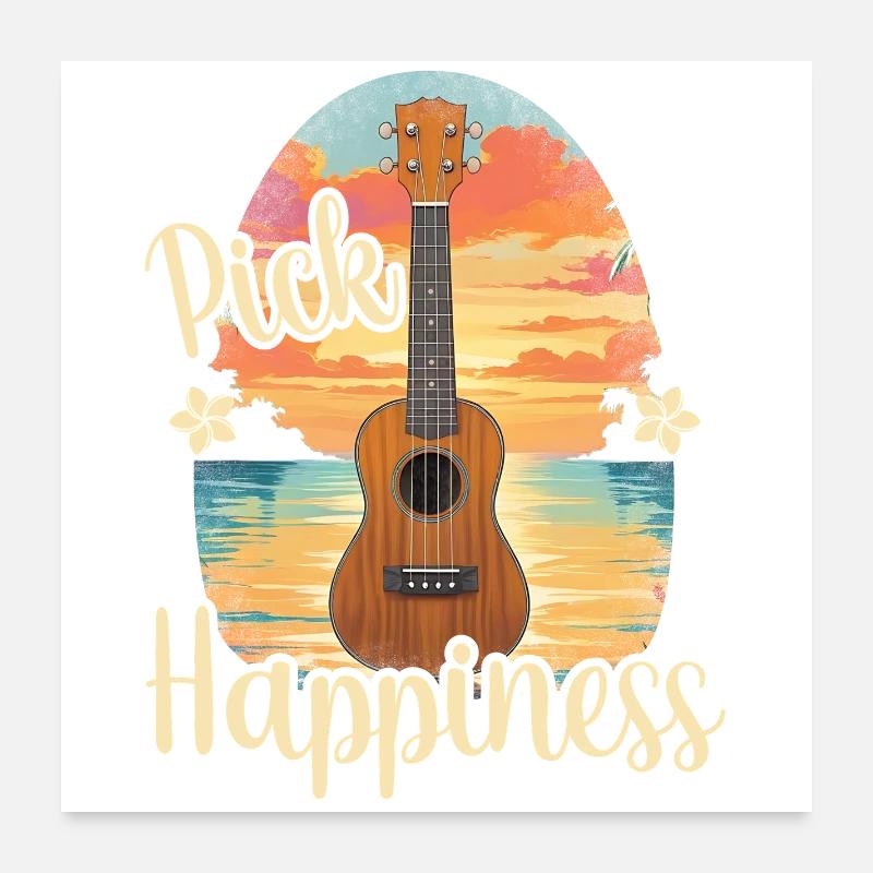 Pick Happiness! Ukulele Sunset Poster 60x60 cm