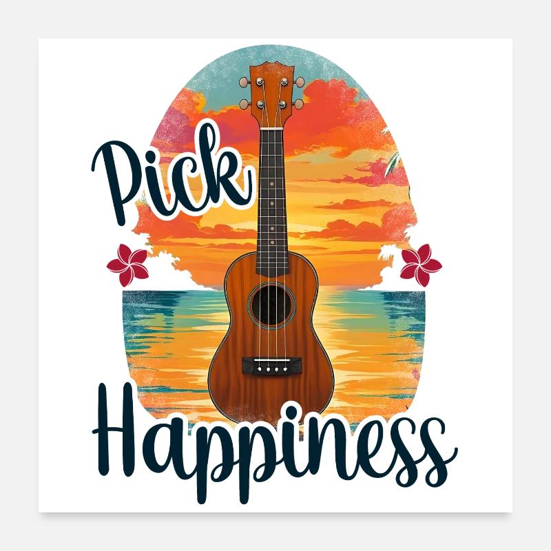 Pick Happiness! Ukulele Sunset Poster 24" x 24" (60x60 cm)