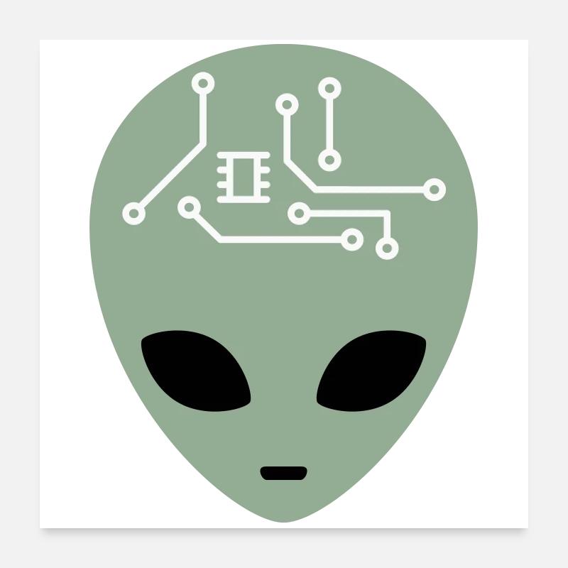 Alien Head mit Schaltkreisen (drei Farben) Poster 60x60 cm