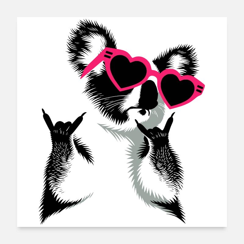 Koala mit Herzbrille Rockhandzeichen Poster 60x60 cm