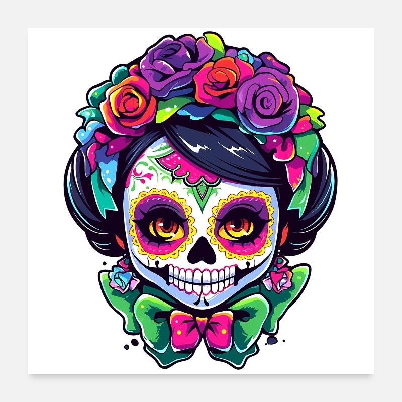 Sugar Skull Flower Crowns Art Poster 24" x 24" (60x60 cm)