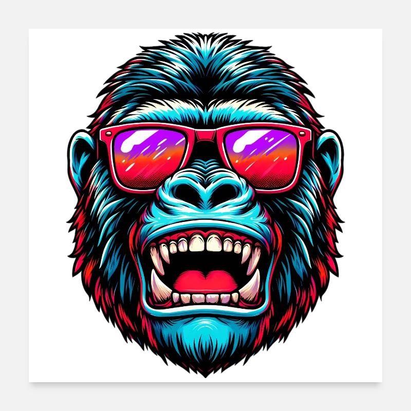 Gorilles avec lunettes de soleil Poster 60 x 60 cm