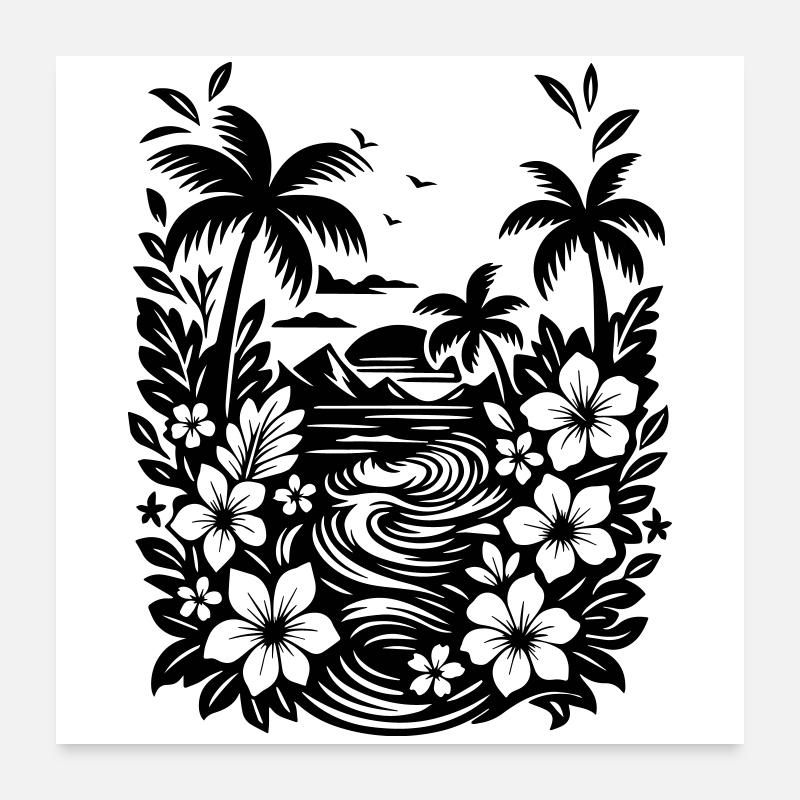 Holidays Beach and Palm Trees - Poster 24" x 24" (60x60 cm) - white