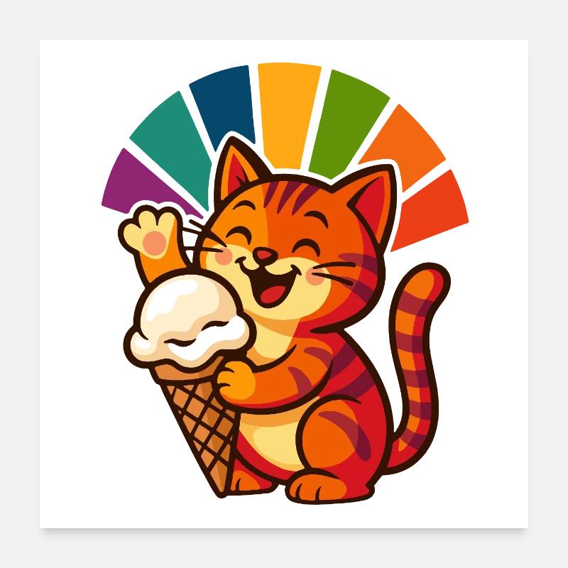 Regenbogen Katze Eisbecher Freude Poster 60x60 cm
