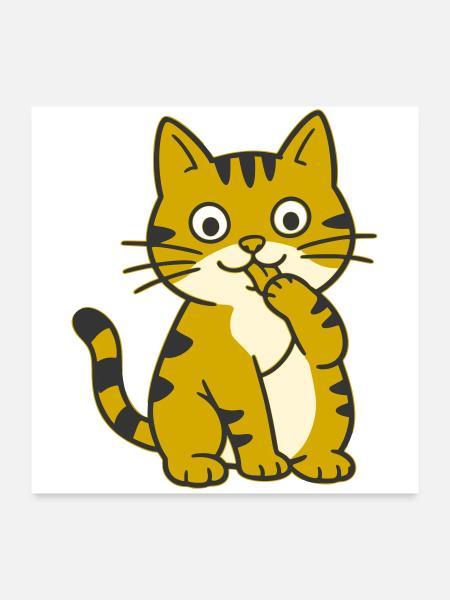 Lèche la patte, chat cartoon mignon à patte - Poster 60 x 60 cm - blanc - Devant