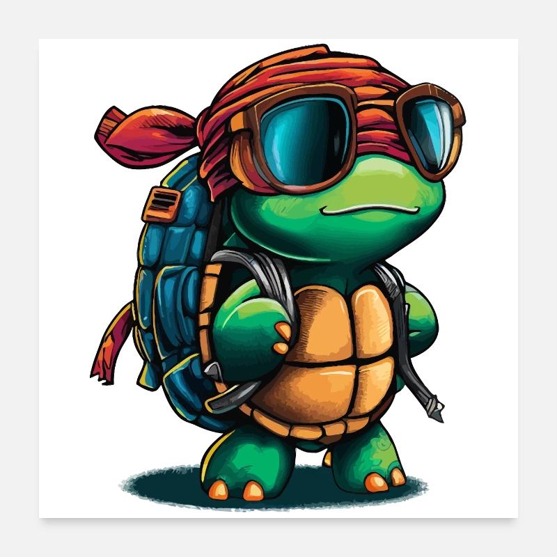 Adventure Turtle with Sunglasses and Backpack Poster 24" x 24" (60x60 cm)