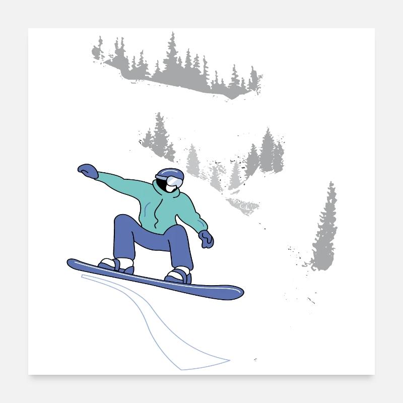 Snowboard, Wintersport - Poster 60x60 cm - Weiß