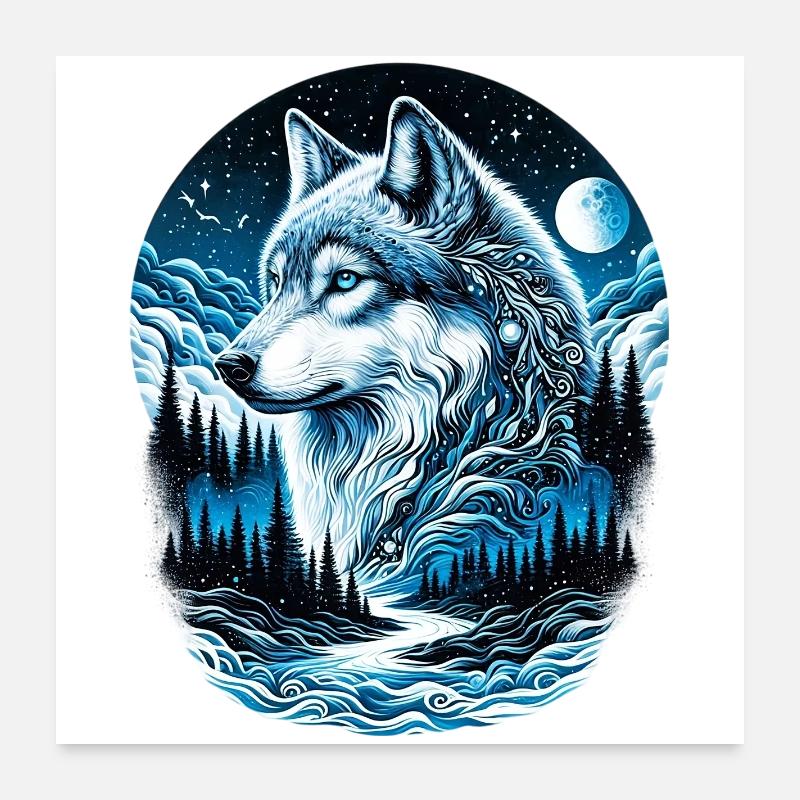 Wolf - Poster 60x60 cm - Weiß