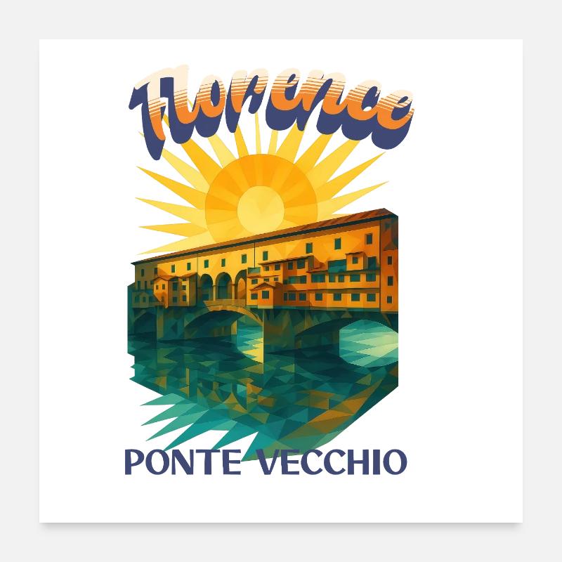 Florence - Ponte Vecchio Design rétro vintage Poster 60 x 60 cm