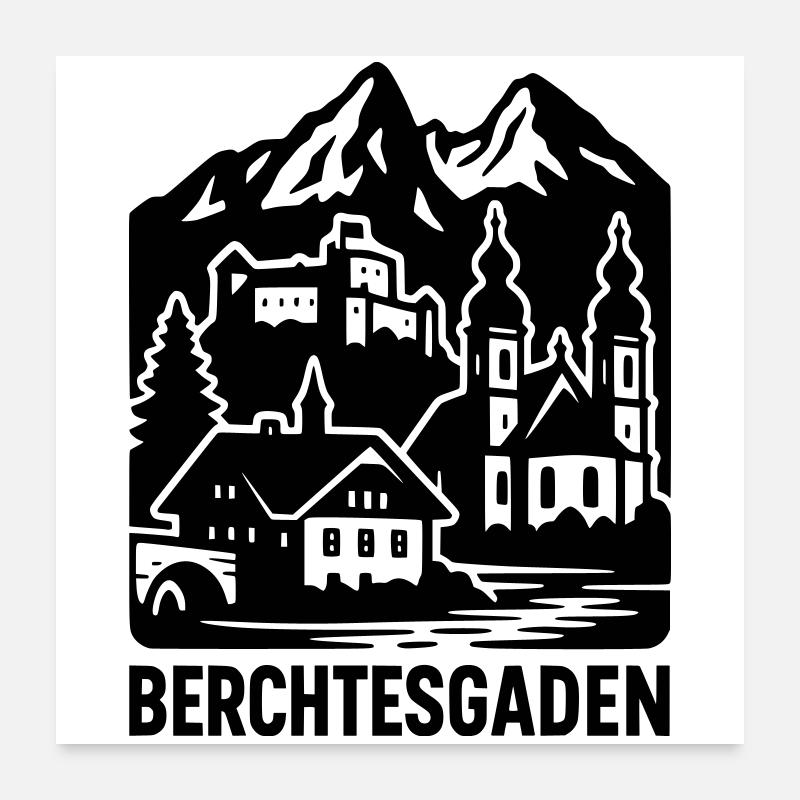 Berchtesgaden Silhouette Landmark Poster 24" x 24" (60x60 cm)