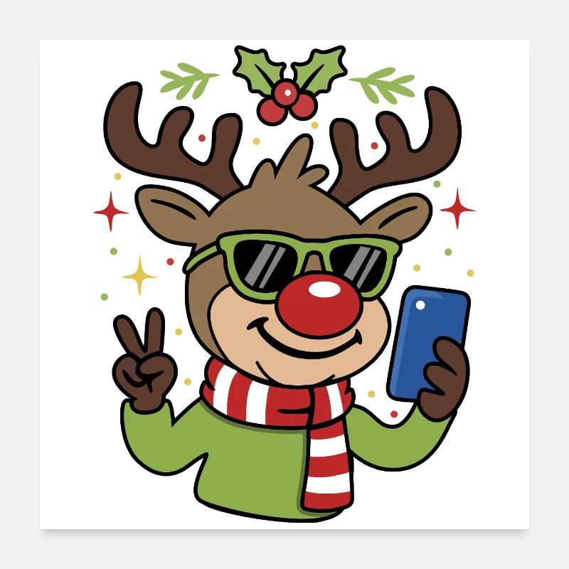Weihnachts-Selfie Rentier mit Brille Poster 60x60 cm
