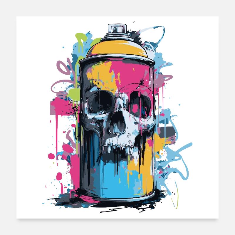 Spray à graffitis de crâne Poster 60 x 60 cm