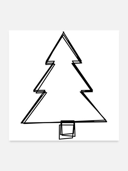 Tannenbaum handgezeichnet - Poster 60x60 cm - Weiß - Vorne