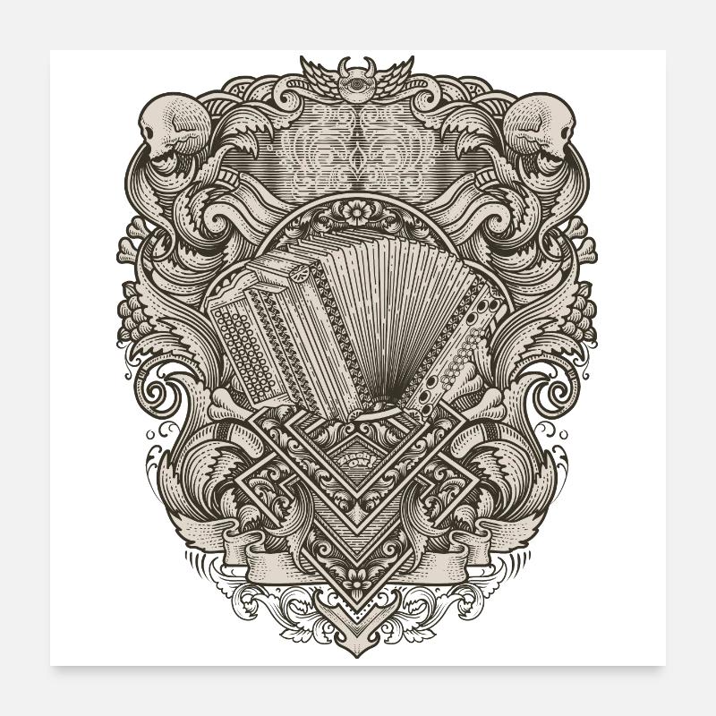 Harmonica Styrian Vintage Illu | ZiachON ! Poster 60 x 60 cm