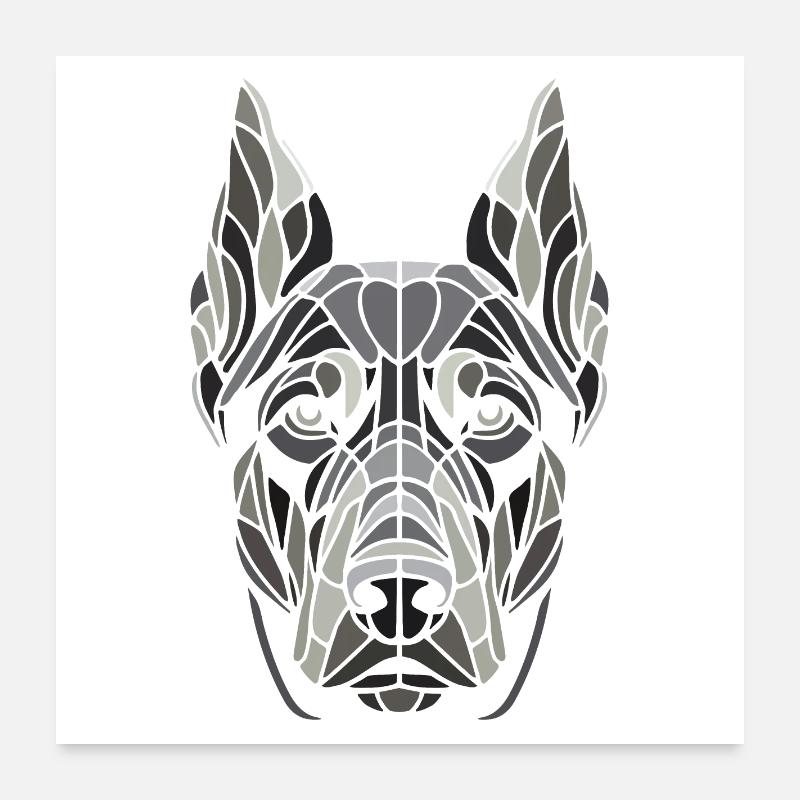 Geometric black and white Doberman dog head Poster 24" x 24" (60x60 cm)