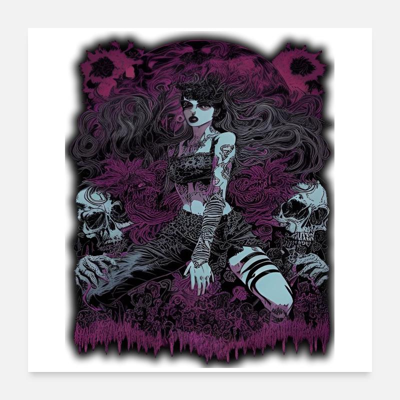 Enchanteresse sombre avec éléments de crâne Poster 60 x 60 cm