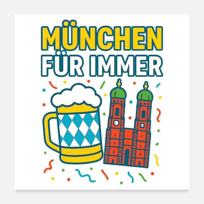 Munich Forever Beer et Skyline Poster 60 x 60 cm