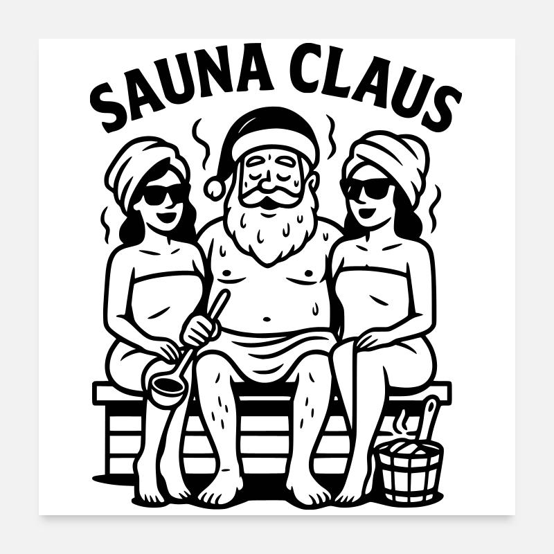 Sauna Noël Père Noël Poster 60 x 60 cm