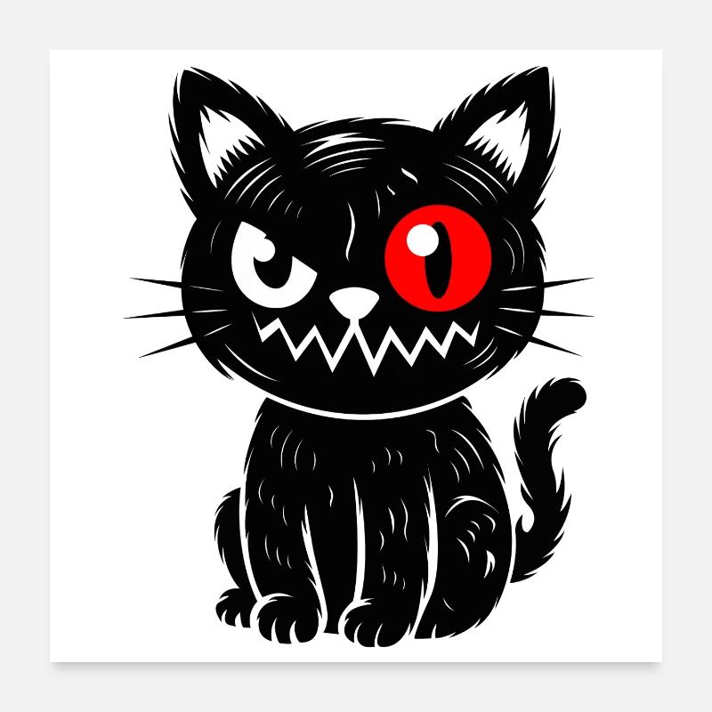 Schwarze Katze mit rotem Auge sitzend  Poster 60x60 cm
