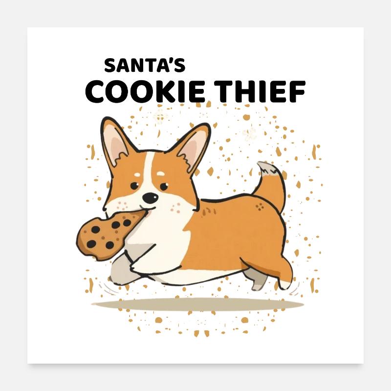Santa’s Cookie Thief Corgi Weihnachtsdesign Poster 60x60 cm