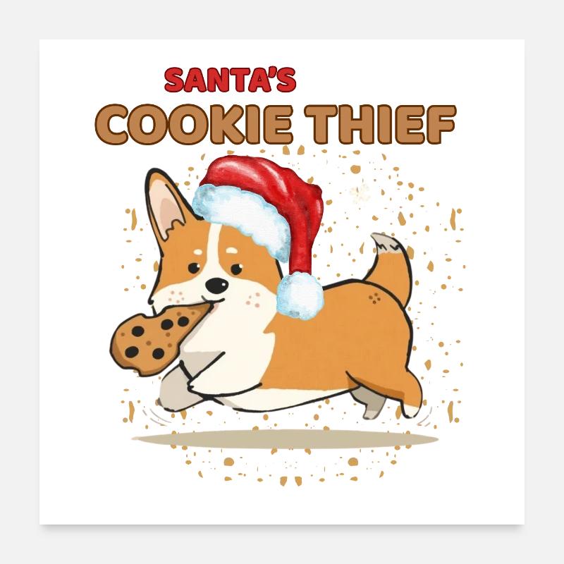 Santa’s Cookie Thief Corgi Weihnachtsdesign Poster 60x60 cm