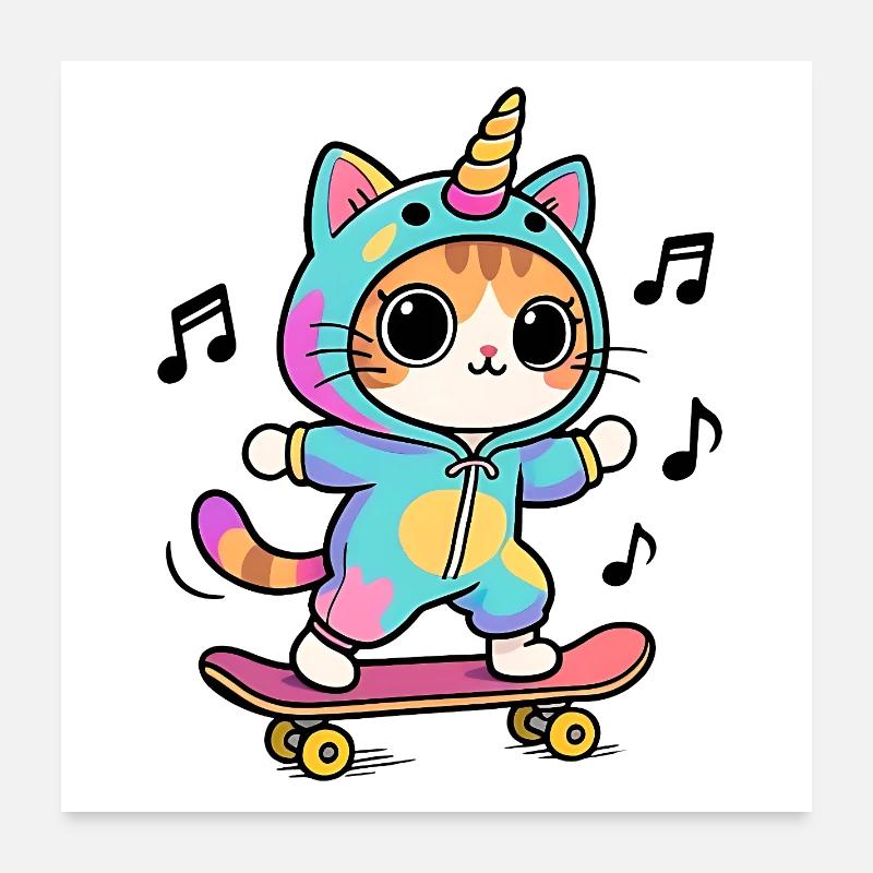 Chat Licorne Poster 60 x 60 cm