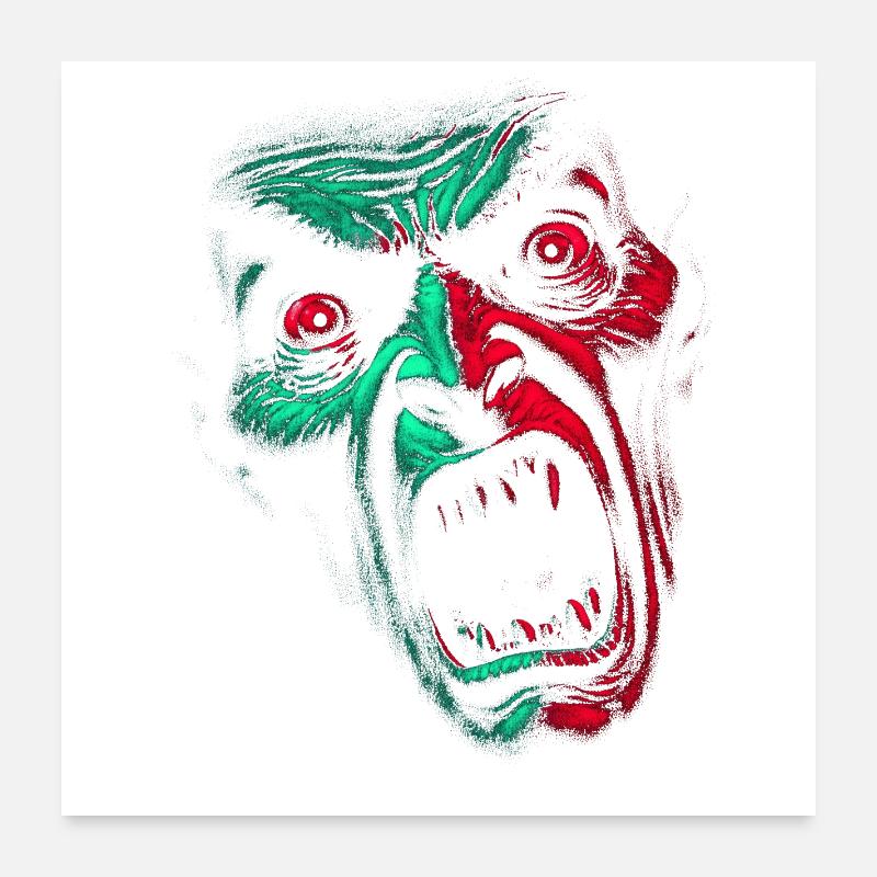 Fendre Face Horreur Vert Rouge Poster 60 x 60 cm