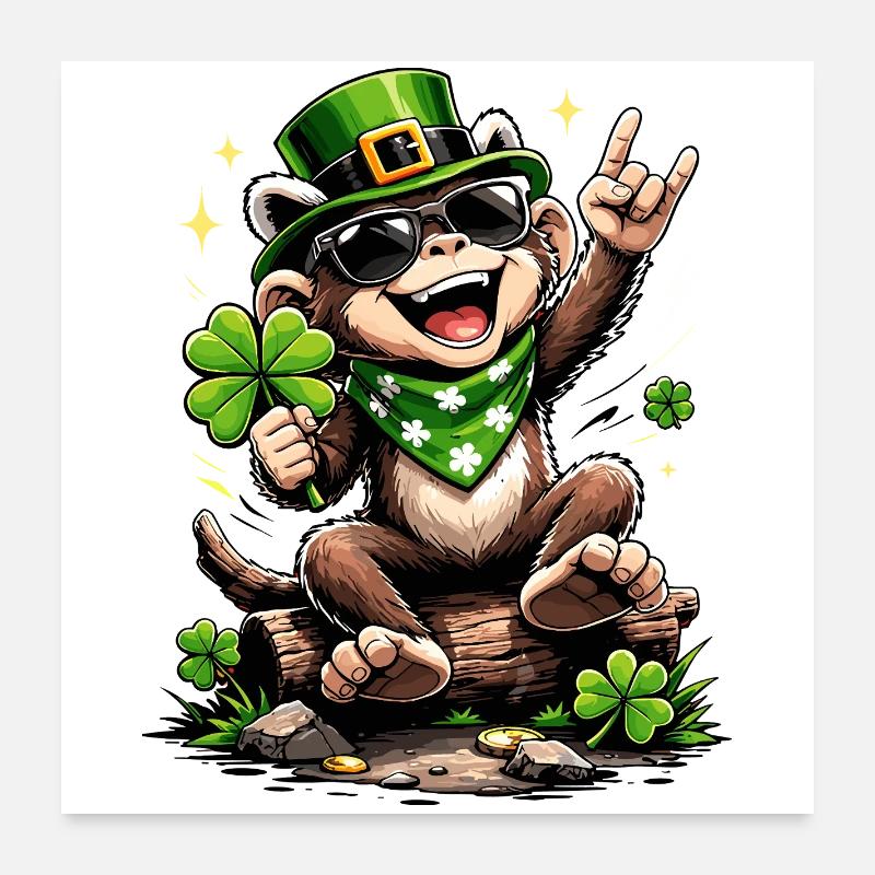 Cadeau drôle de trèfle de Monkey St. Patty Poster 60 x 60 cm