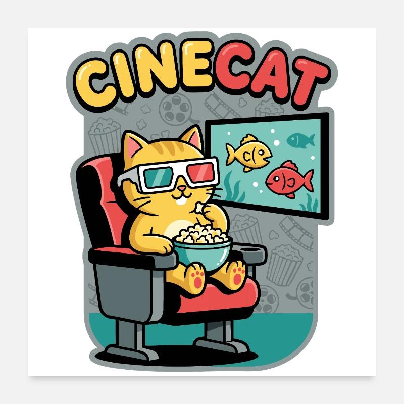 CineKat Kino-Katze Popcorn Poster 60x60 cm