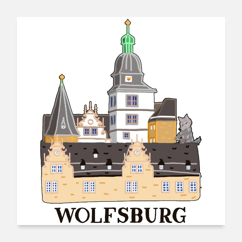 Wolfsburg, Castle, Germany, Hand Drawing Poster 24" x 24" (60x60 cm)
