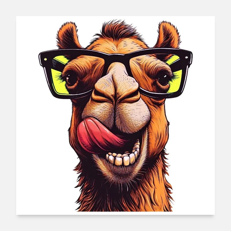 Kamel mit Sonnenbrille Poster 60x60 cm