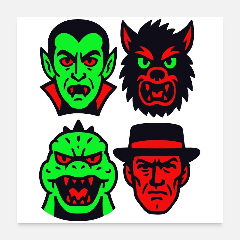 4 Spooky Monsters Poster 24" x 24" (60x60 cm)