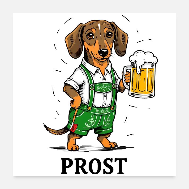 Prost Bier Dackel Lederhose Bayern Tracht Bierzelt Poster 60x60 cm