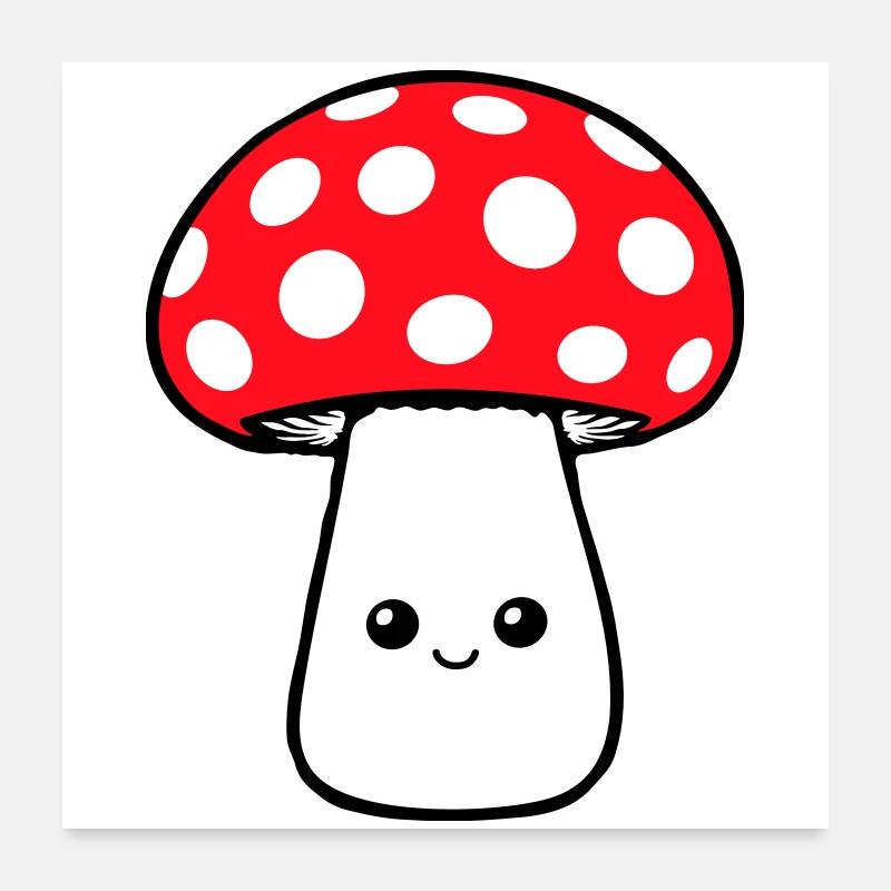 Champignon Heureux Mignon Visage Souriant Kawaii Poster 60 x 60 cm