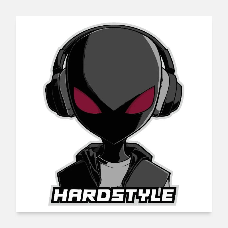 Hardstyle Alien – Musik Design mit Kopfhörern - Poster 60x60 cm - Weiß