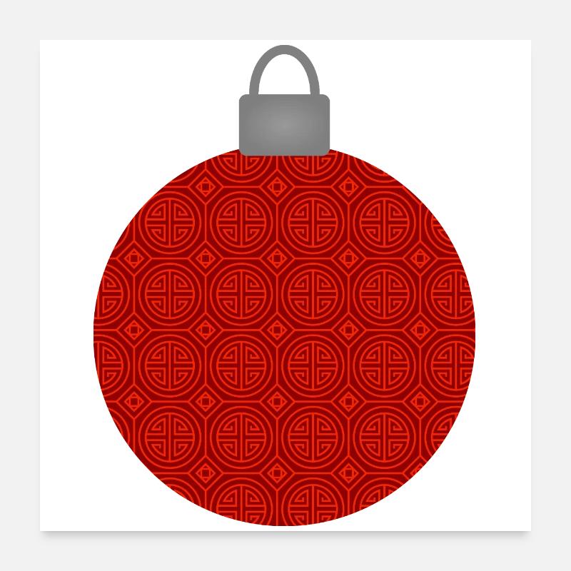 Boule de Noël à motif circulaire rouge Poster 60 x 60 cm