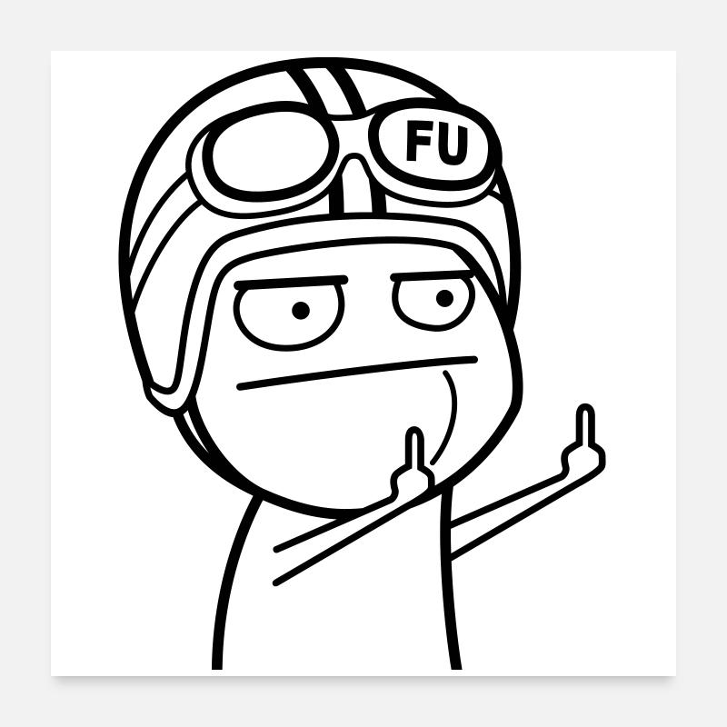 FU Meme avec casque de cyclomoteur (couleur changeable) Poster 60 x 60 cm
