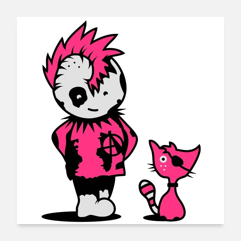 Ein kleiner Punk mit einer kleinen Katze Poster 60x60 cm