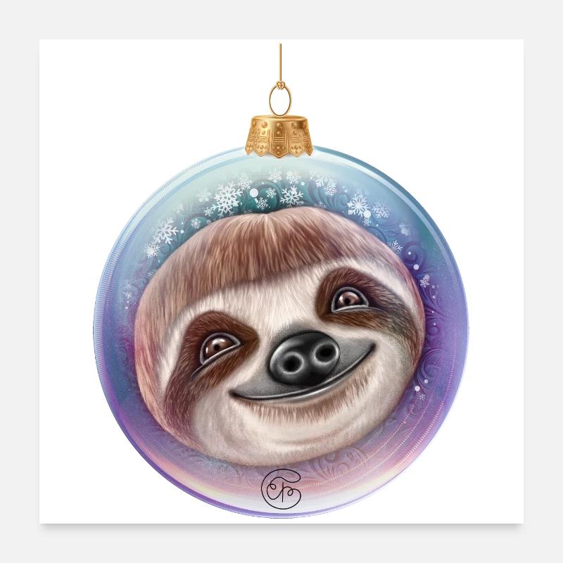 Weihnachten Faultier Weihnachtskugel Santa - Poster 60x60 cm - Weiß