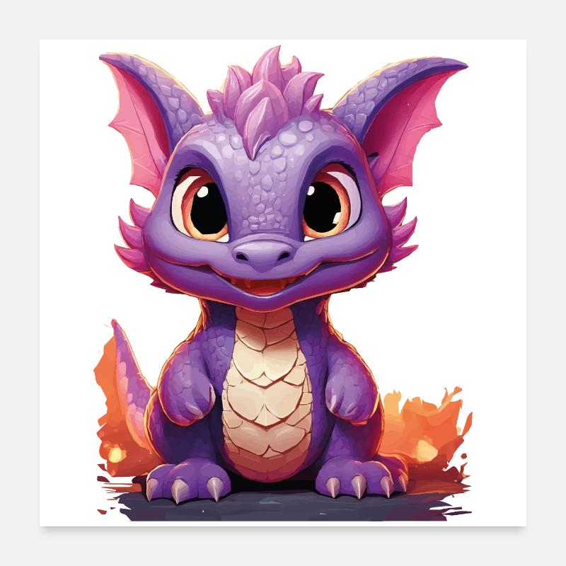 Farbenfroher Drache mit niedlichem Ausdruck - Poster 60x60 cm - Weiß