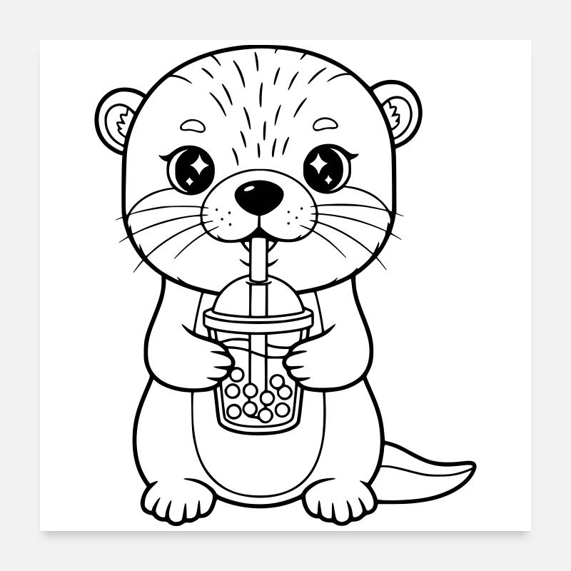Otter mit Becher Poster 60x60 cm