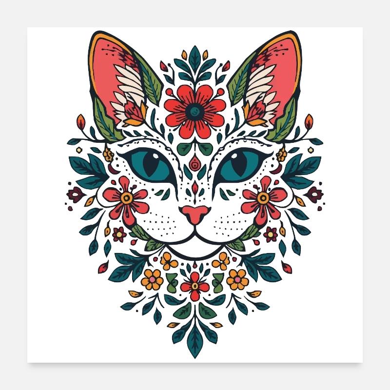 Portrait du chat fleur Poster 60 x 60 cm