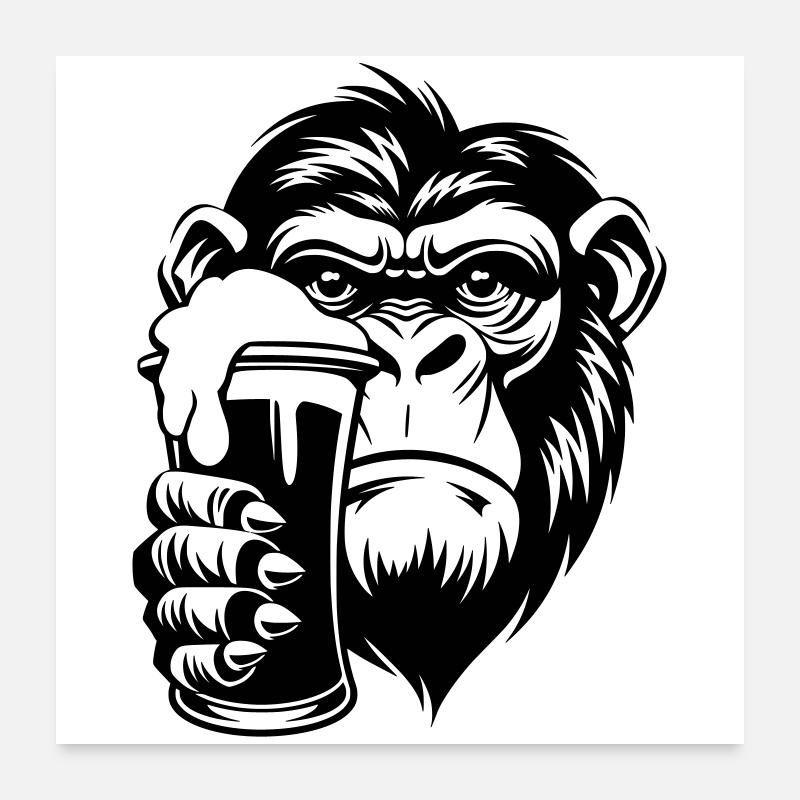 Affe hält ein Getränk mit Schaum Poster 60x60 cm