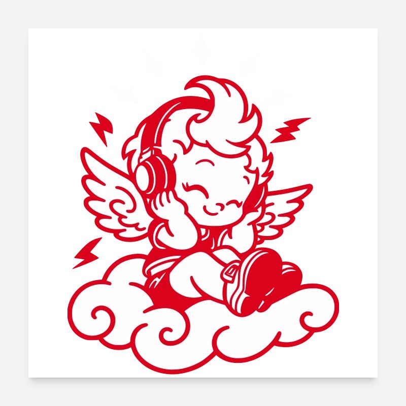 Musik Engel – Cherub mit Kopfhörern Poster 60x60 cm