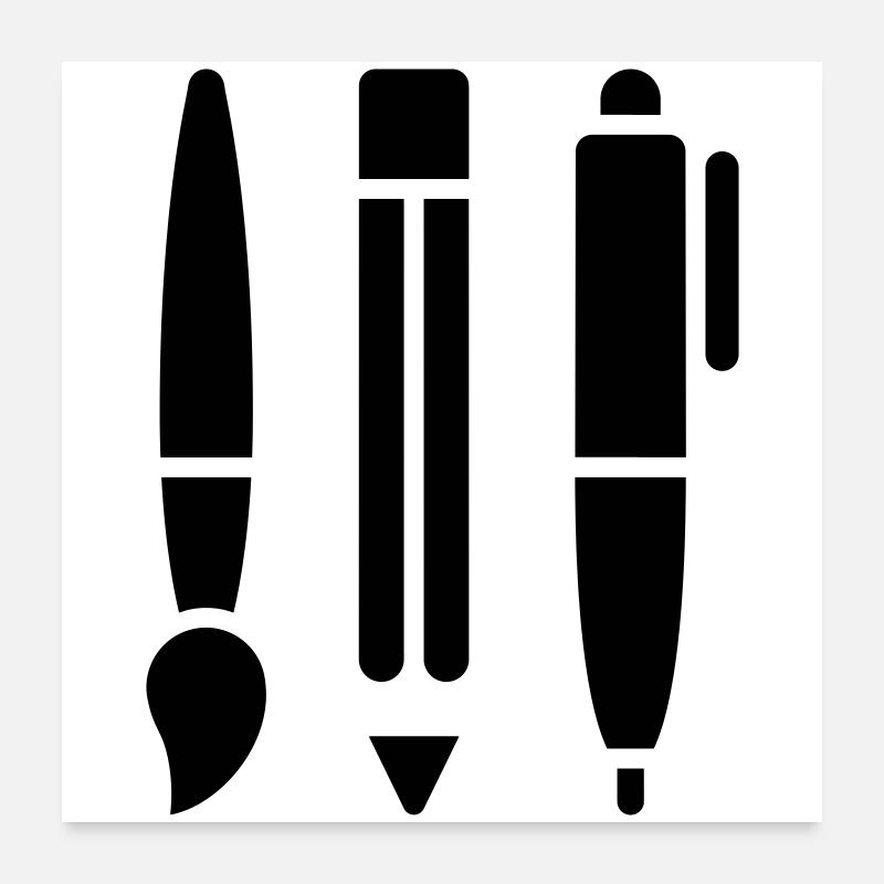 Pinsel, Bleistift und Stift - Kunst Symbol Poster 60x60 cm