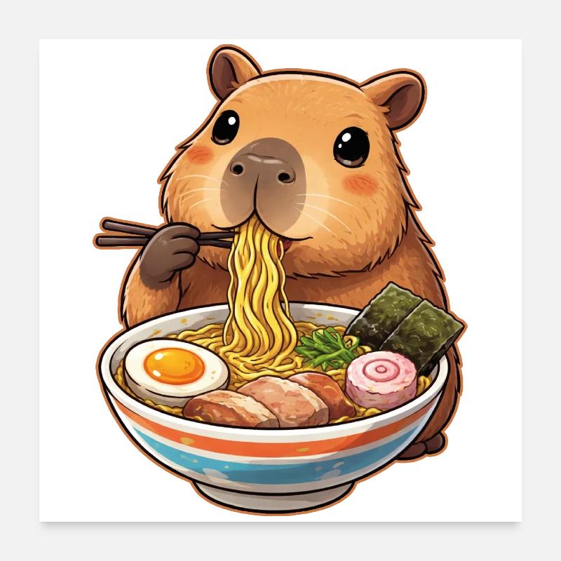 Capybara mange des nouilles ramen Poster 60 x 60 cm