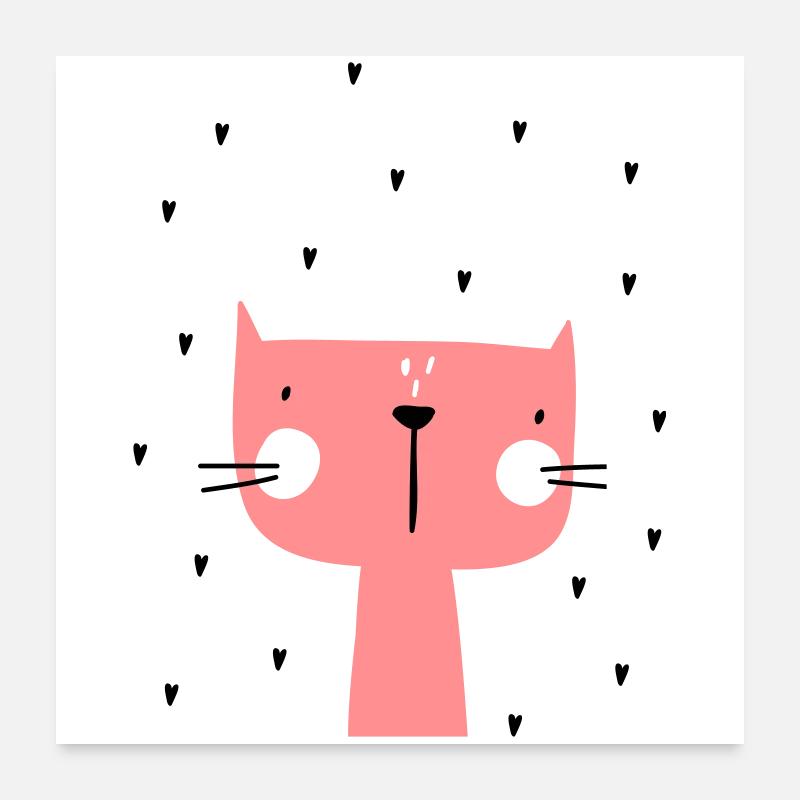 Katze mit Herzen - Poster 60x60 cm - Weiß
