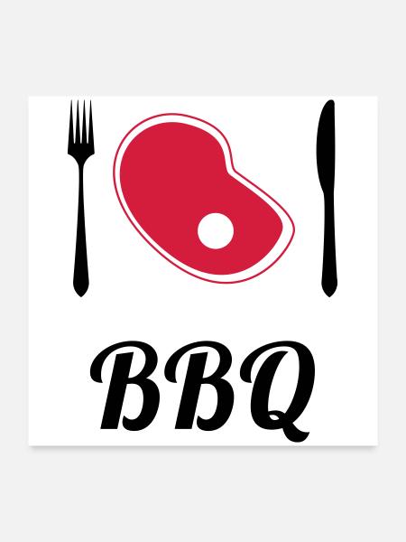 BBQ - Barbecue - Grill - Poster 60x60 cm - Weiß - Vorne