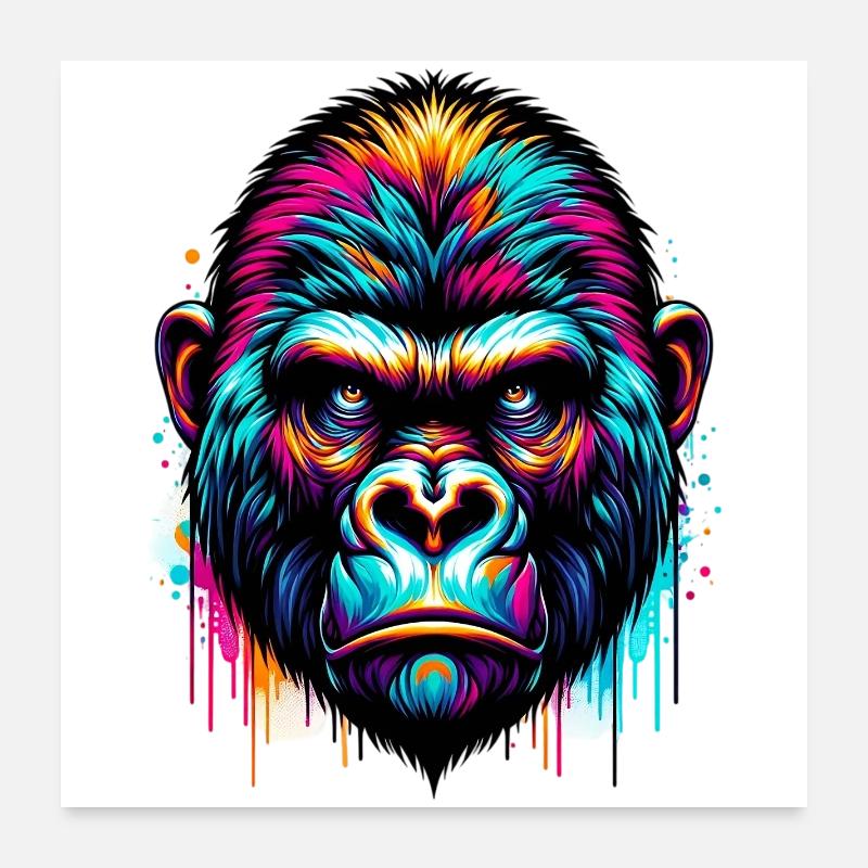 Gorilla - Poster 60x60 cm - Weiß